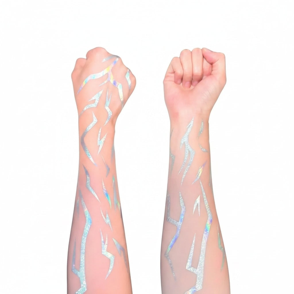 Halloween Temporary Tattoos Rub on Custom Removable with Holographic Lightning Bolt Iridescent