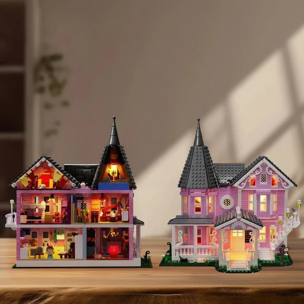 Halloween Tiny House Living Building Block Set with LED Lights for Children's Creative Play