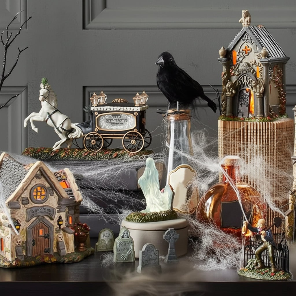 Halloween Tombstones and Graveyard Decorations Resin 4-Piece Set for Party and Tabletop Display