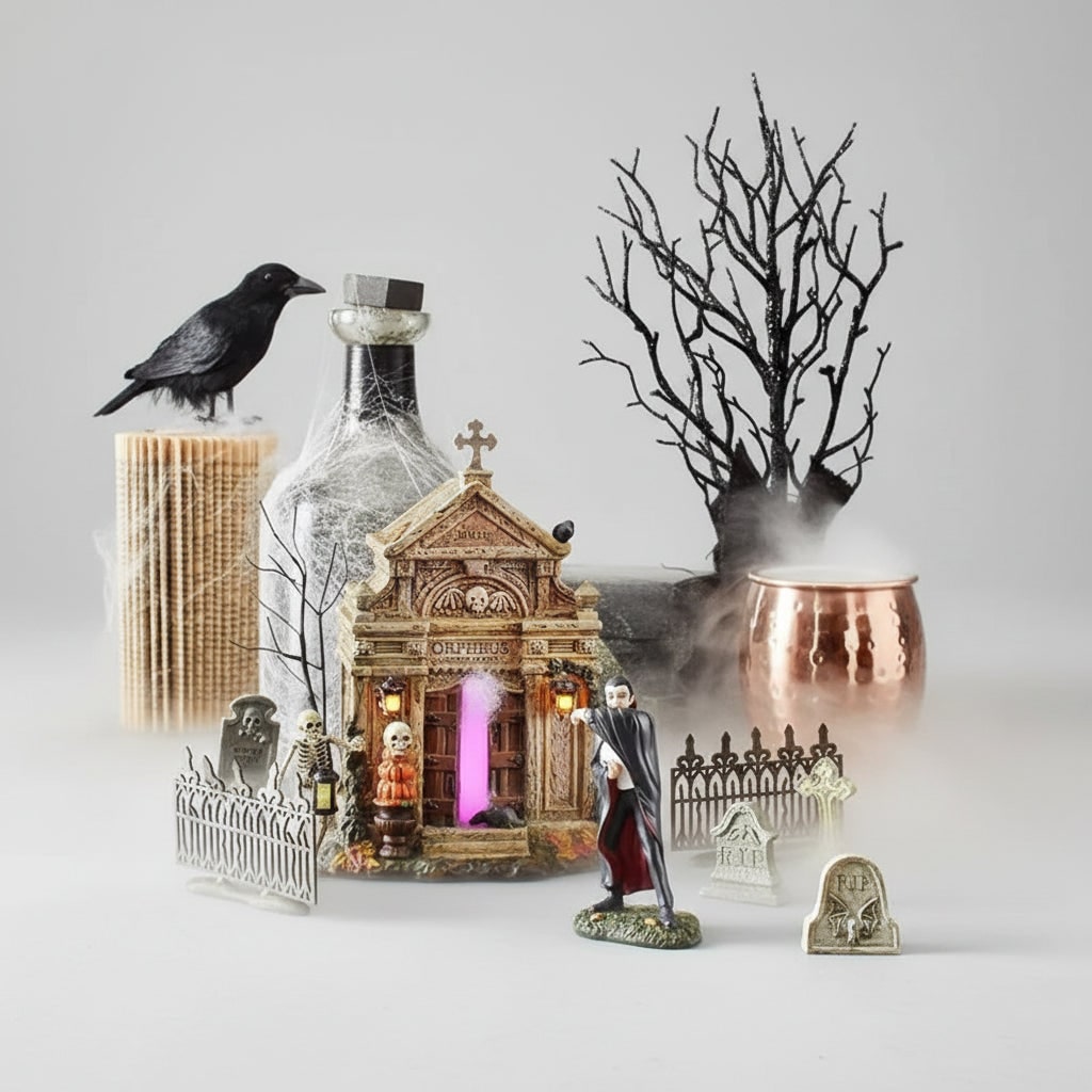 Halloween Tombstones and Graveyard Decorations Resin 4-Piece Set for Party and Tabletop Display