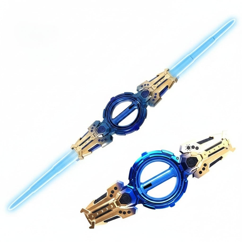 Halloween Toy Sword Light Up Double Ended with Extendable LED Blades and Spinning Handle