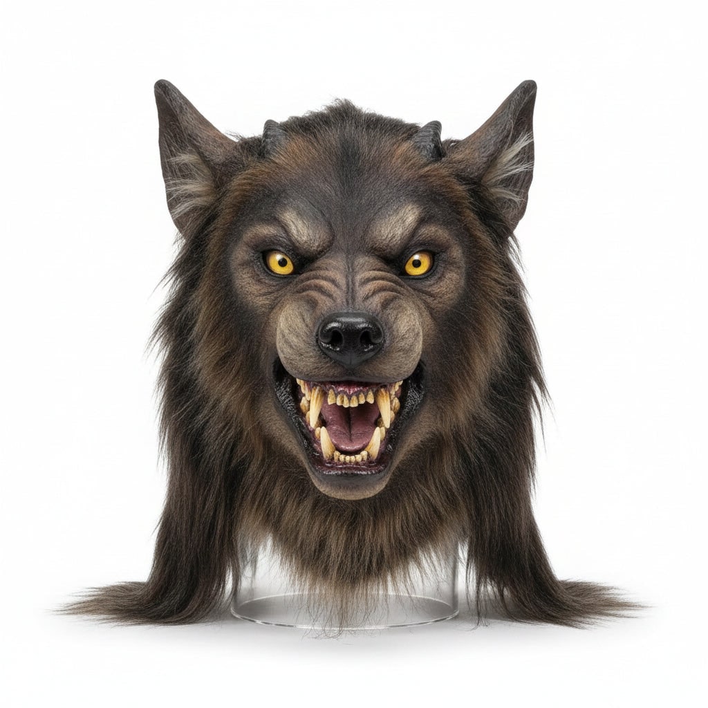 Halloween Werewolf Mask Realistic Wolf Costume with Fangs and Faux Fur Day Of The Dead