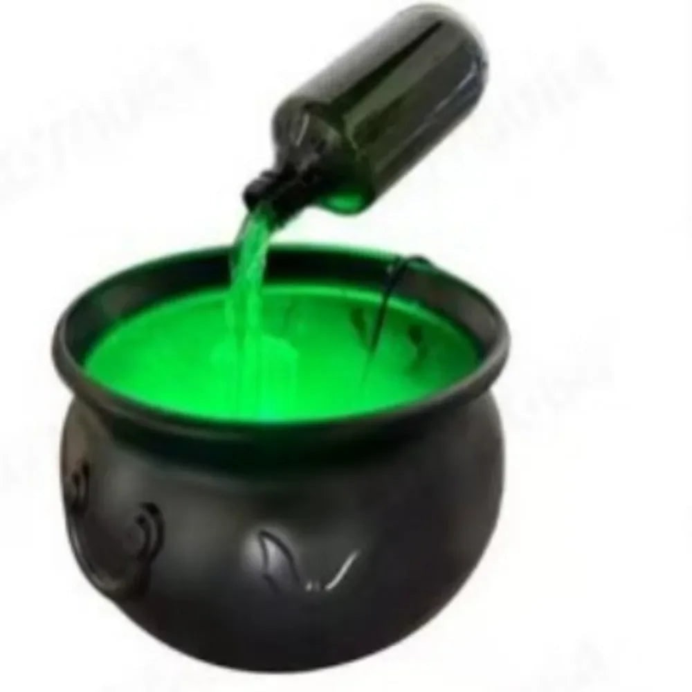 Halloween Witch Cauldron Decoration Fog Machine LED Lights and Floating Bottle Prop