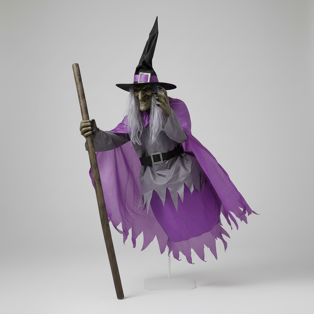 Halloween Witch Decoration Blow Up with Glowing Eyes and Flying Broomstick for Outdoor Yard Prop