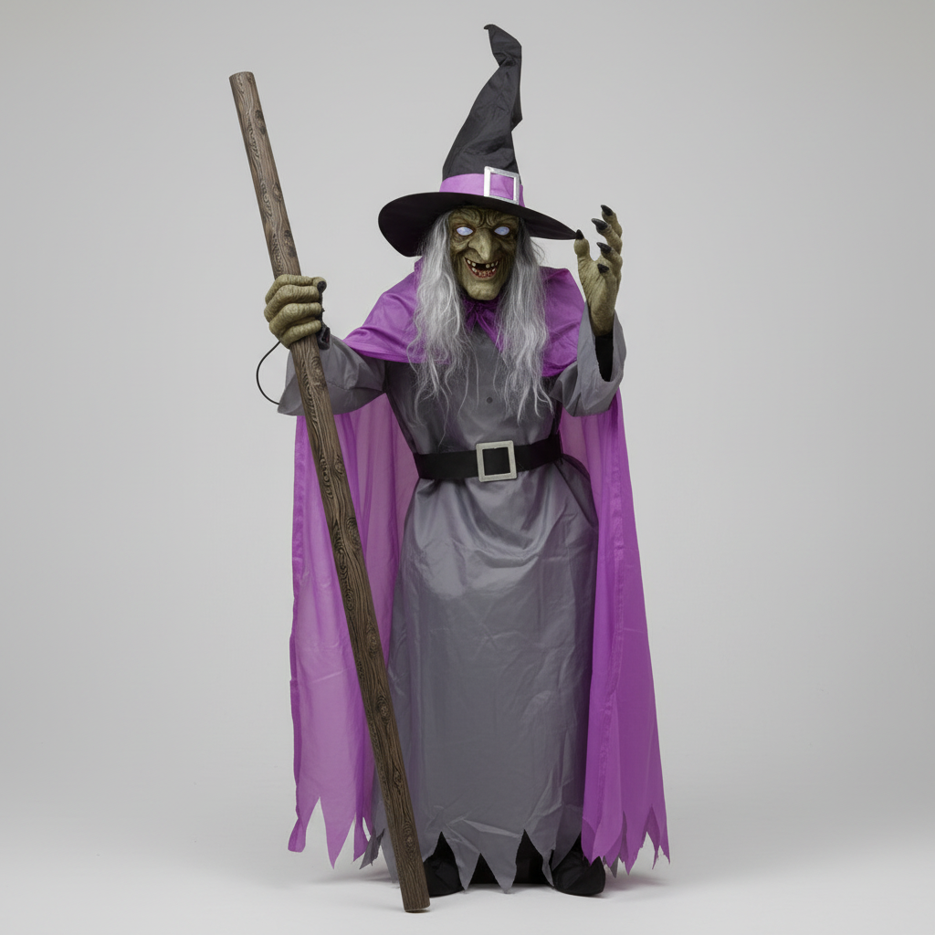 Halloween Witch Decoration Blow Up with Glowing Eyes and Flying Broomstick for Outdoor Yard Prop