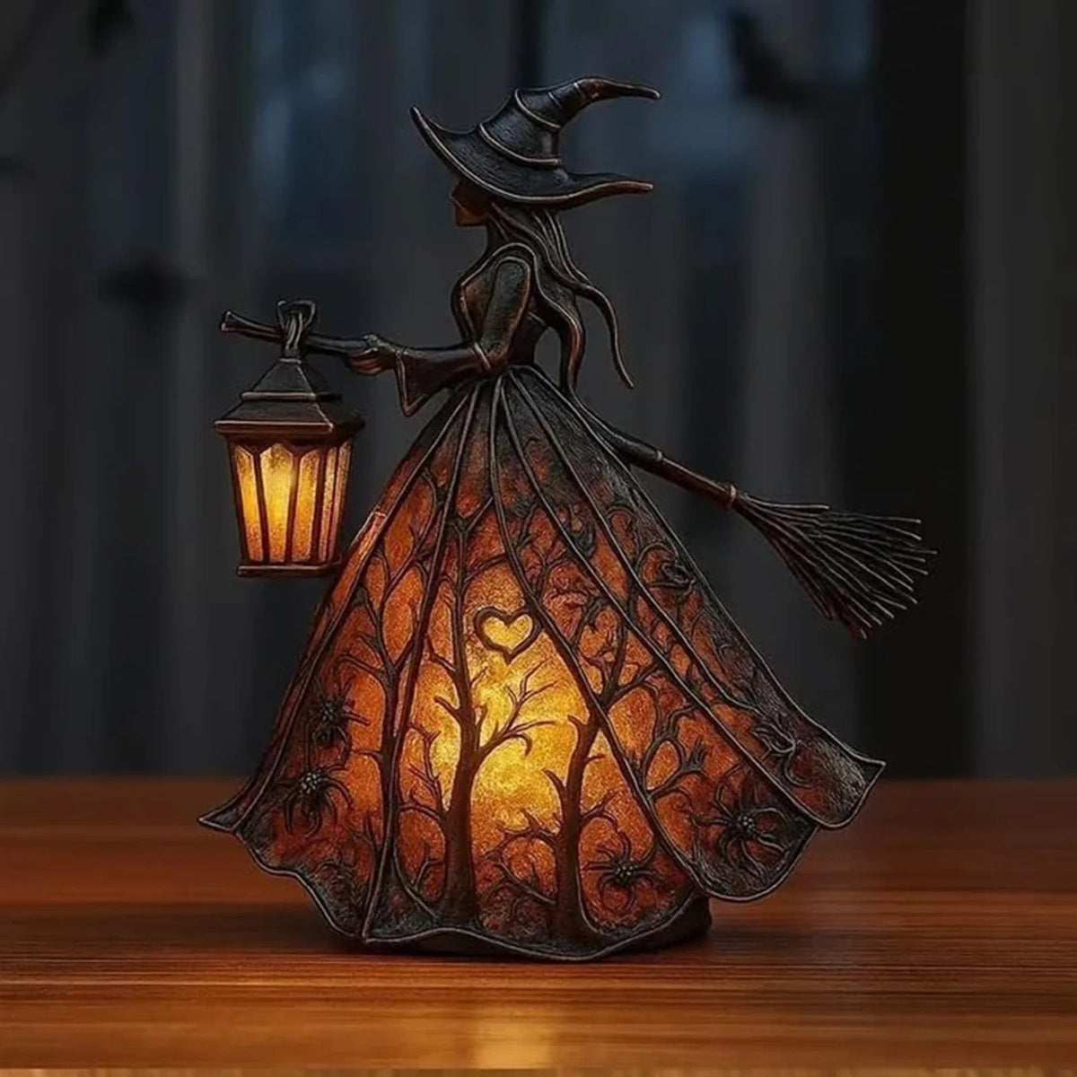 Halloween Witch Decoration Figurine with LED Lantern Light for Party