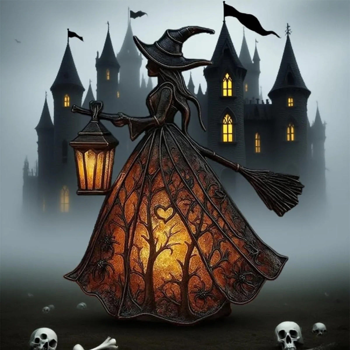 Halloween Witch Decoration Figurine with LED Lantern Light for Party