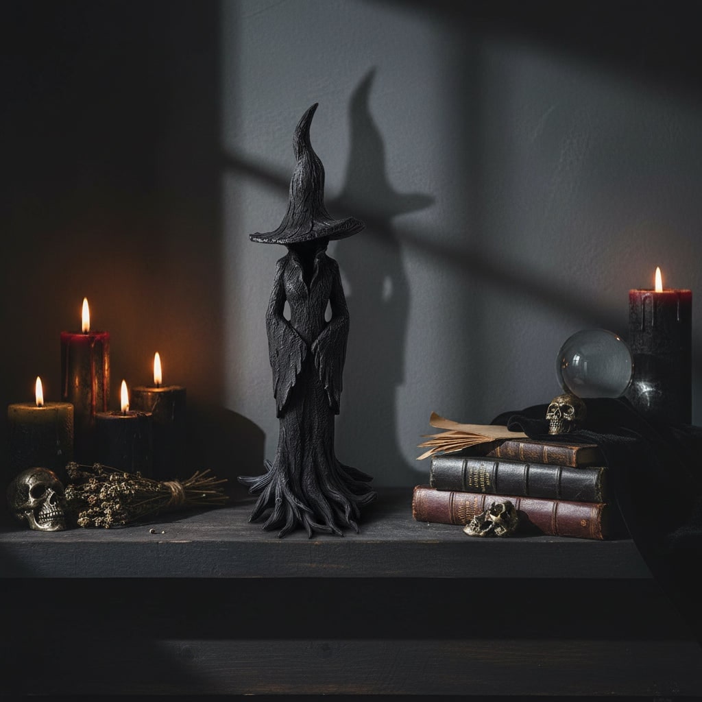Halloween Witch Decoration Figurine with Pointed Hat and Tree Root Base Outdoor Decor