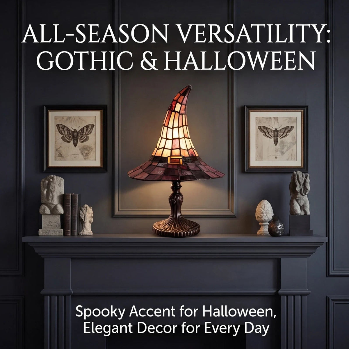 Halloween Witch Hat Tiffany Style Table Lamp with USB Power and Warm Glow Decoration Bed Side
