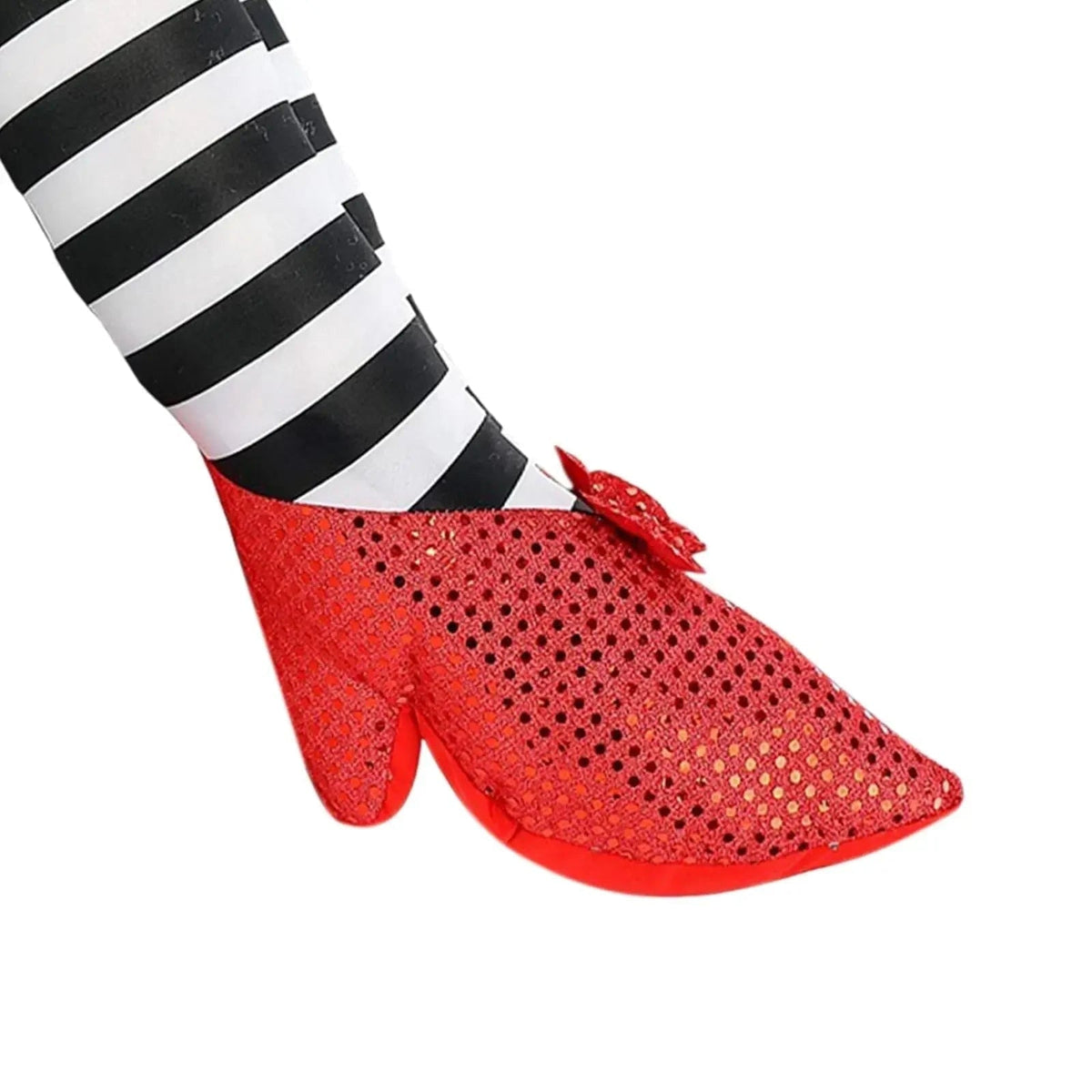 Halloween Witch Legs Decoration Door Stopper with Striped Plush and Red Sequin Shoes for Party Decor