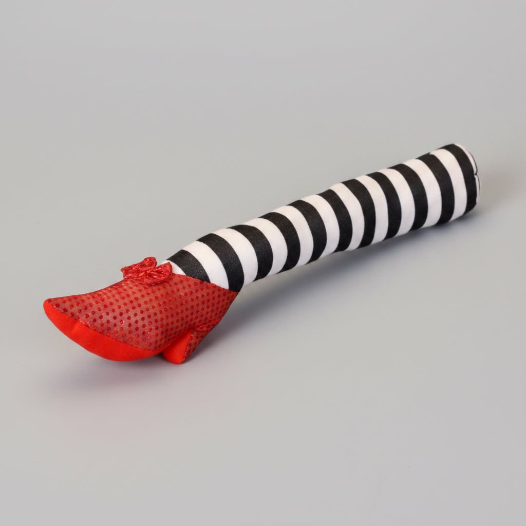 Halloween Witch Legs Door Stopper Decoration with Striped Stockings and Red Shoes