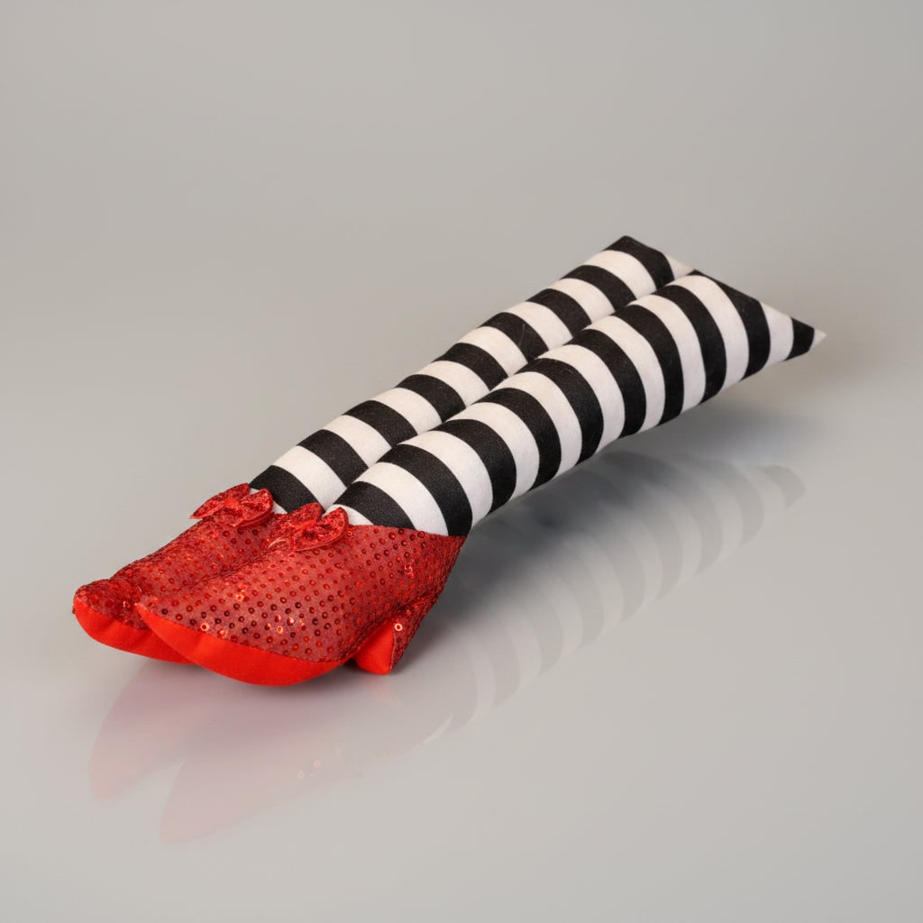 Halloween Witch Legs Door Stopper Decoration with Striped Stockings and Red Shoes