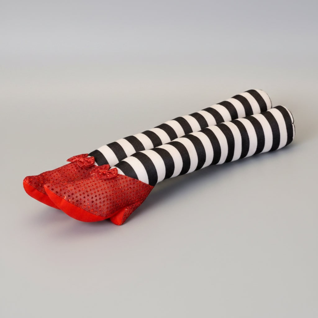 Halloween Witch Legs Door Stopper Decoration with Striped Stockings and Red Shoes