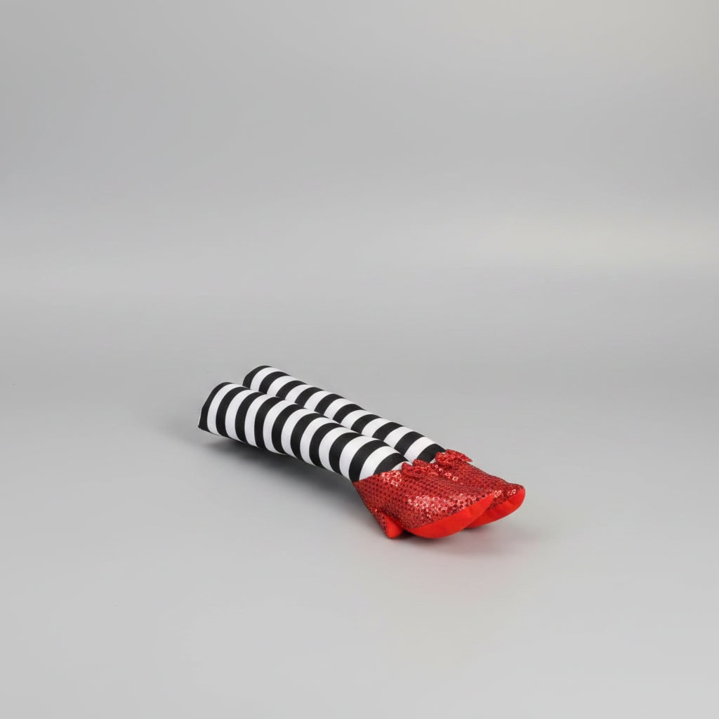 Halloween Witch Legs Door Stopper Decoration with Striped Stockings and Red Shoes