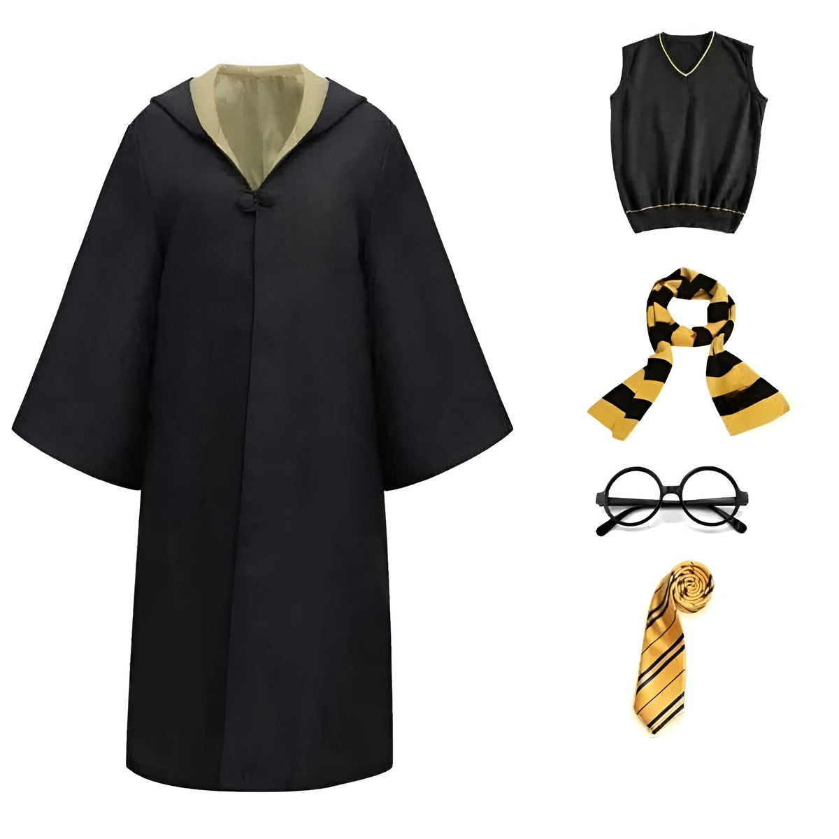 Halloween Wizard Costume Robe Set with Striped Scarf Tie and Glasses for Party and Cosplay