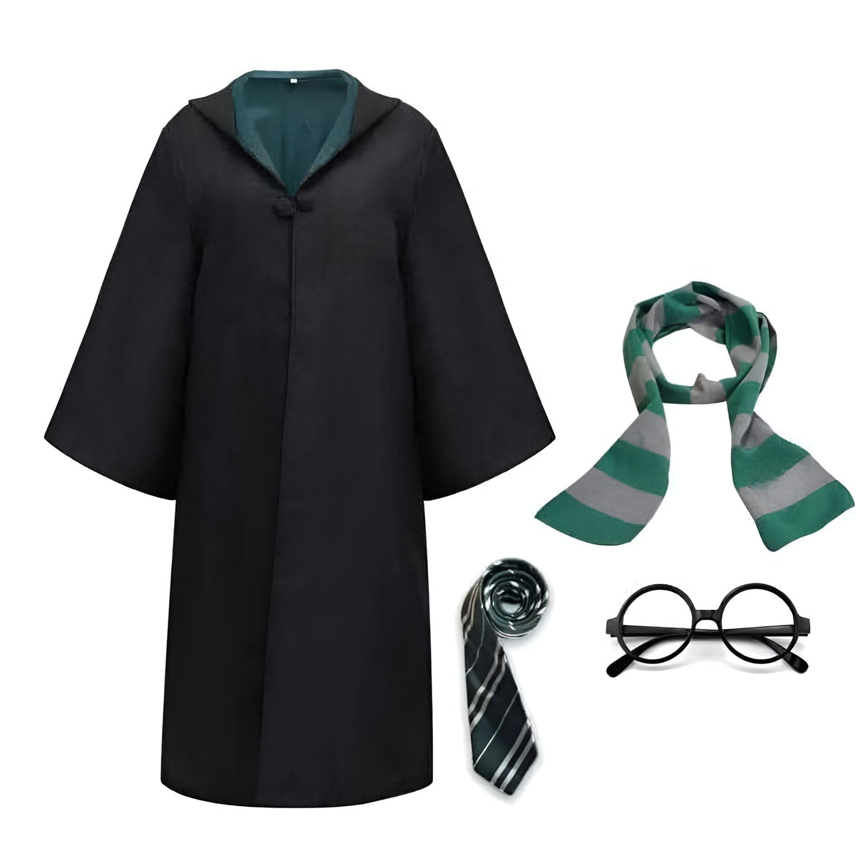 Halloween Wizard Costume Robe Set with Striped Scarf Tie and Glasses for Party and Cosplay