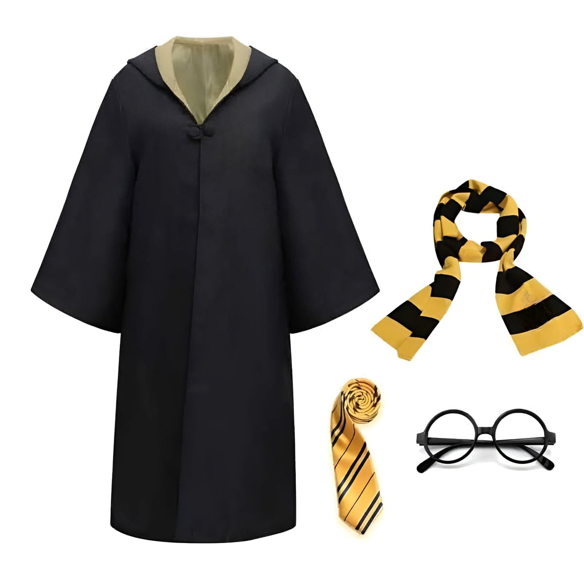 Halloween Wizard Costume Robe Set with Striped Scarf Tie and Glasses for Party and Cosplay
