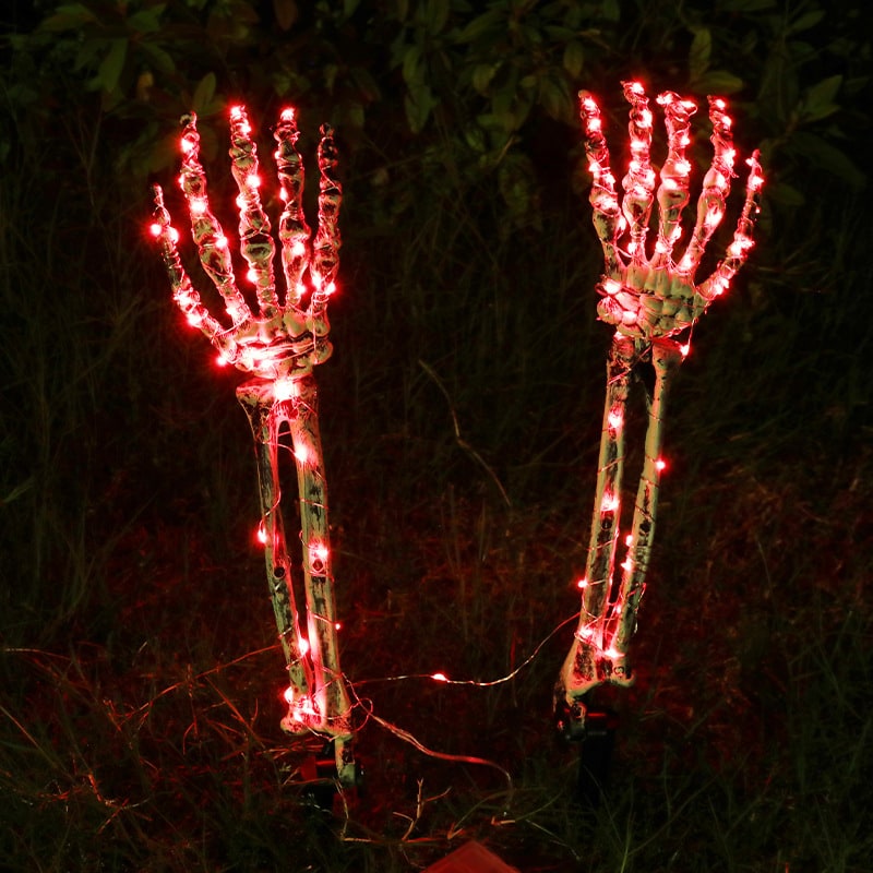 Halloween Yard Decorations Skeleton Sign with Stakes LED Light Up Outdoor Prop Plant Support