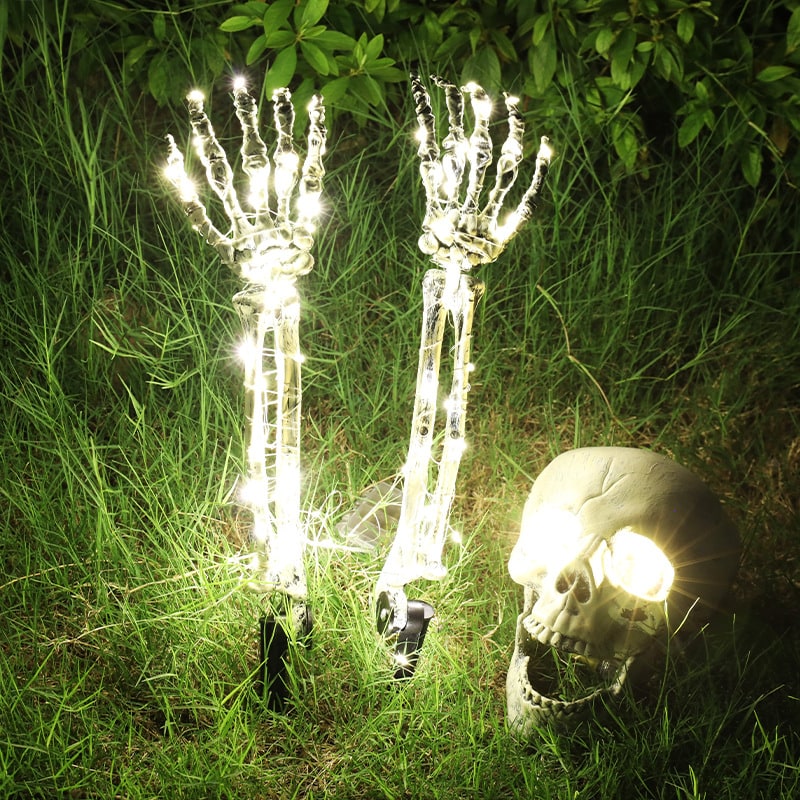 Halloween Yard Decorations Skeleton Sign with Stakes LED Light Up Outdoor Prop Plant Support