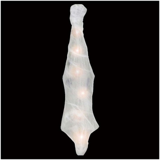 Hanging Skeleton in Spider Cocoon – 5ft Halloween Prop with Light-Up Eyes, Faux Webbing & Upside-Down Hanging for Haunted House Decor