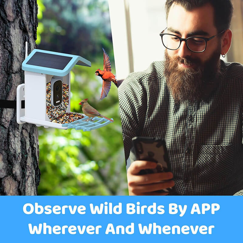 Smart AI Bird Feeder with HD Camera & Night Vision – Solar Powered, Real-Time App Alerts, Squirrel-Proof, 11000+ Species Recognition