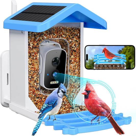 Smart AI Bird Feeder with HD Camera & Night Vision – Solar Powered, Real-Time App Alerts, Squirrel-Proof, 11000+ Species Recognition
