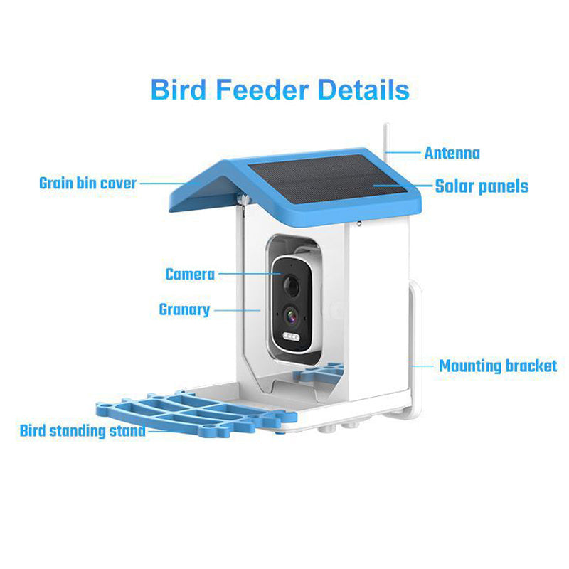 Smart AI Bird Feeder with HD Camera & Night Vision – Solar Powered, Real-Time App Alerts, Squirrel-Proof, 11000+ Species Recognition