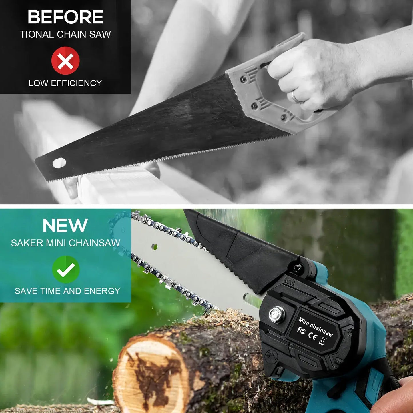 4"/6" Cordless Wood Cutter Chainsaw with 2x Power Batteries