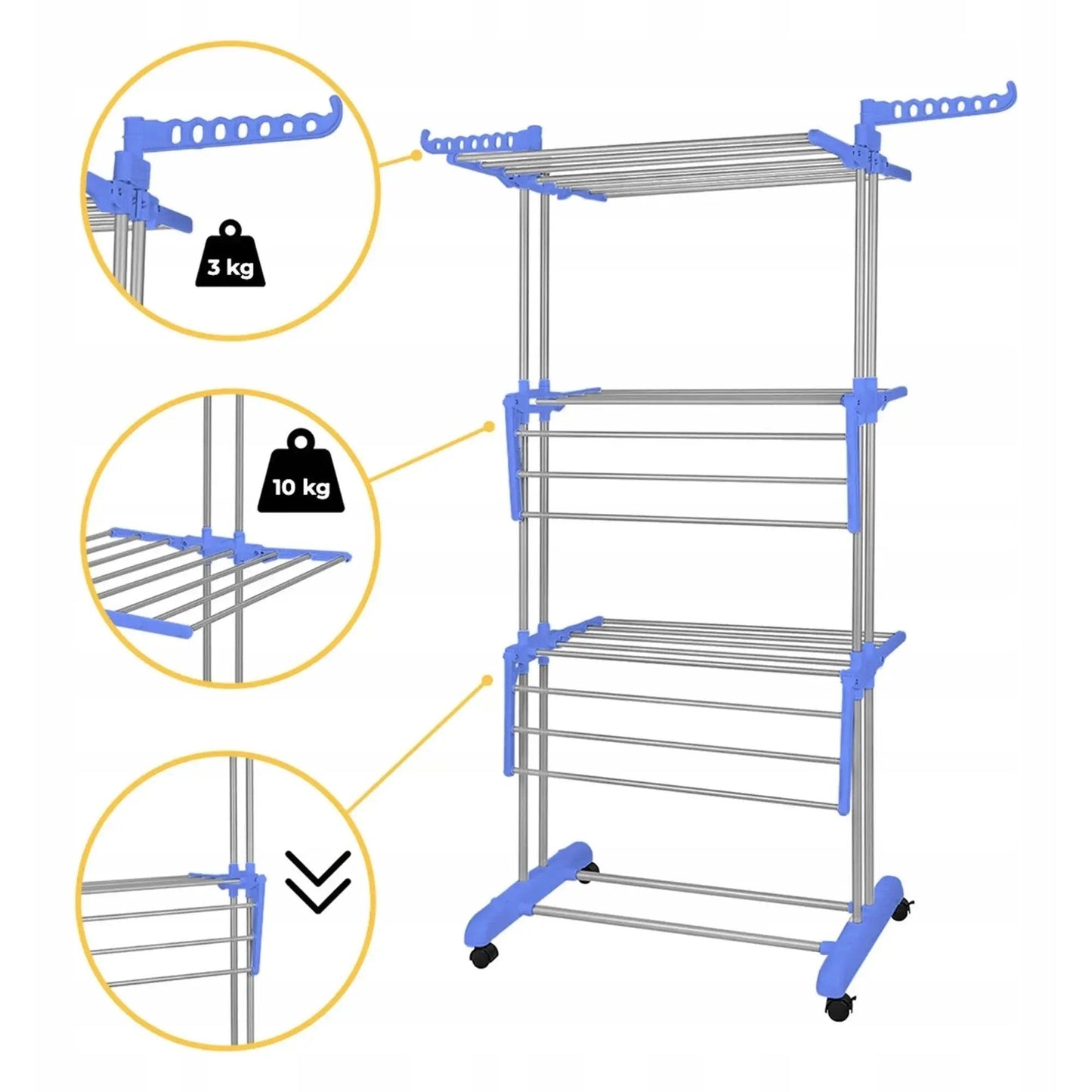 Vertical Clothes Drying Rack, 4-Tier Foldable Laundry Dryer with Adjustable Side Wings & Foldable Base