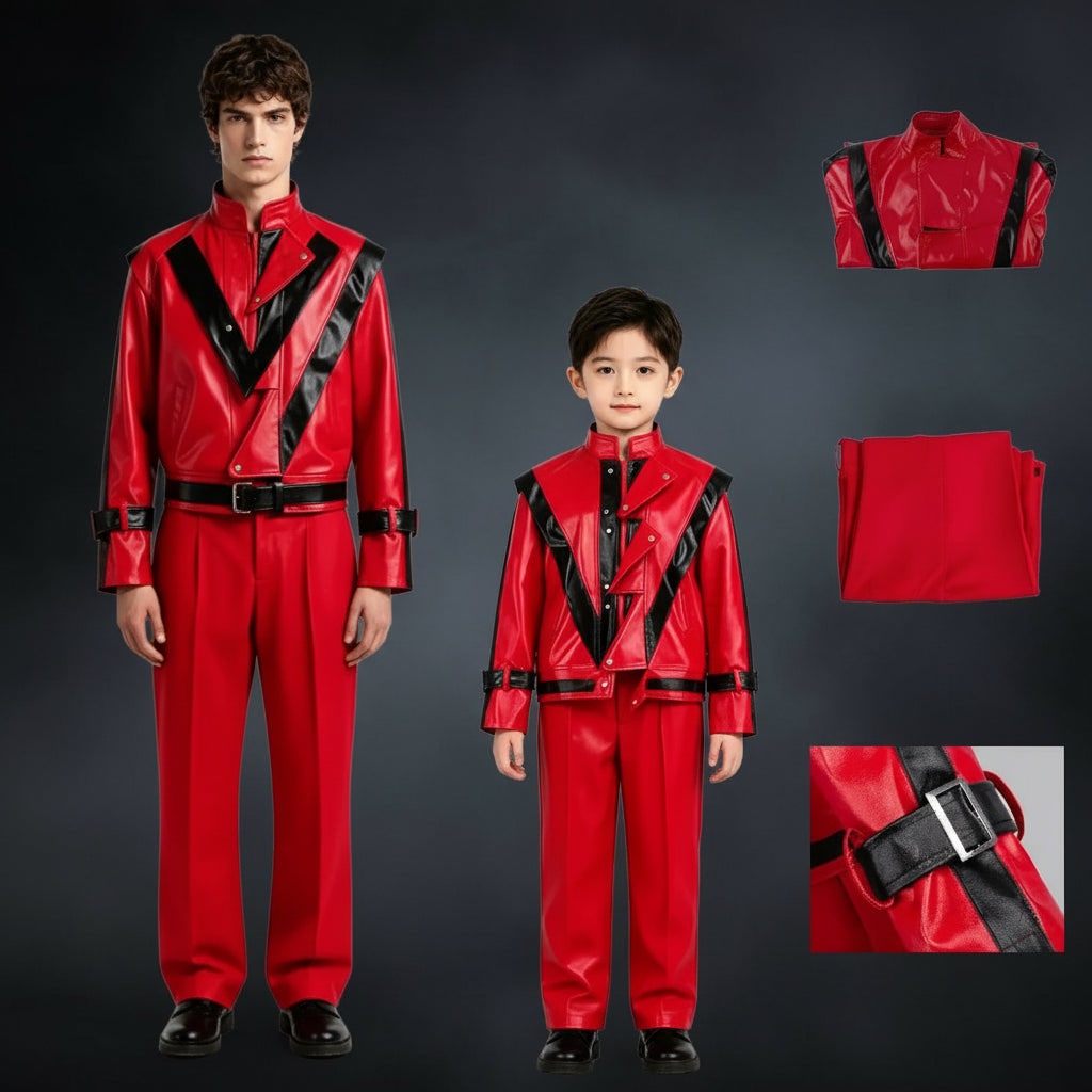 Kids' Halloween Thriller Cosplay Costume Faux Leather Jacket and Pants Two Piece Set for Party