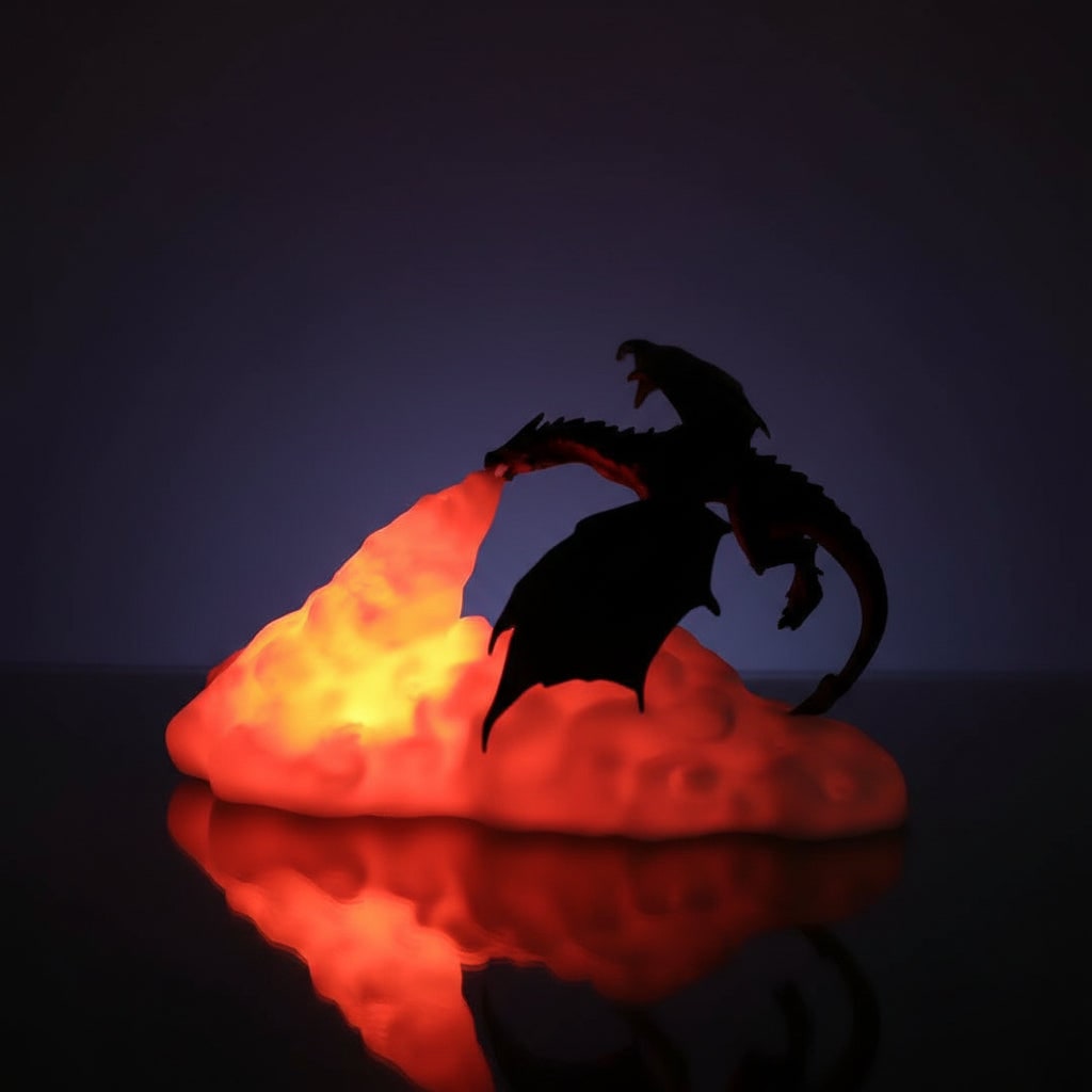 Kids' Halloween 3D Printed Dragon Night Light Lamp with LED Fire Glow Base for Room Decoration