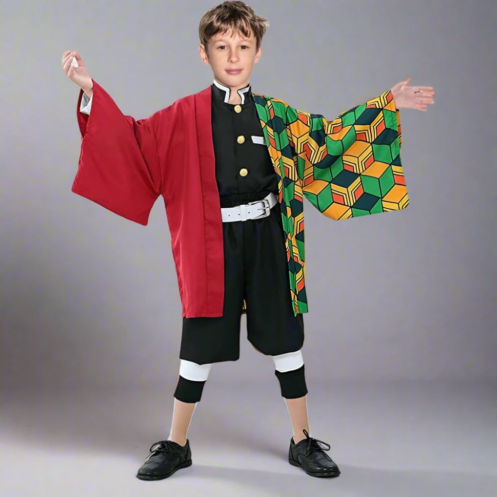Kids' Halloween Anime Cosplay Costume and Outfit Set with Kimono Haori Jacket and Wide Leg Wraps