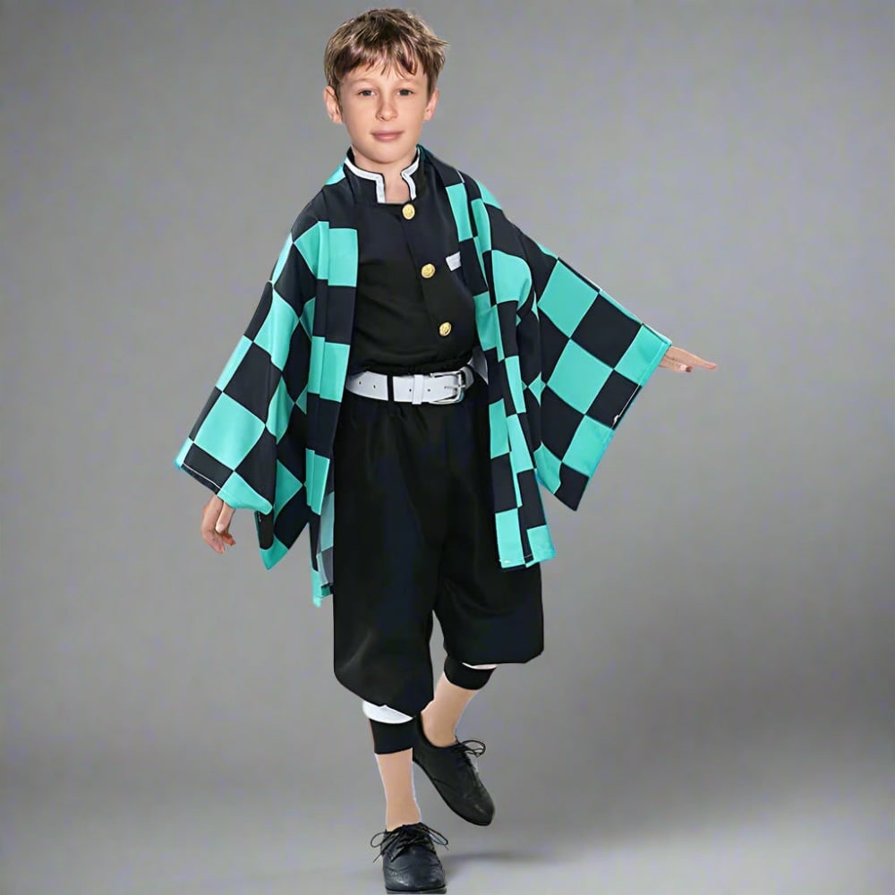 Kids' Halloween Anime Cosplay Costume and Outfit Set with Kimono Haori Jacket and Wide Leg Wraps
