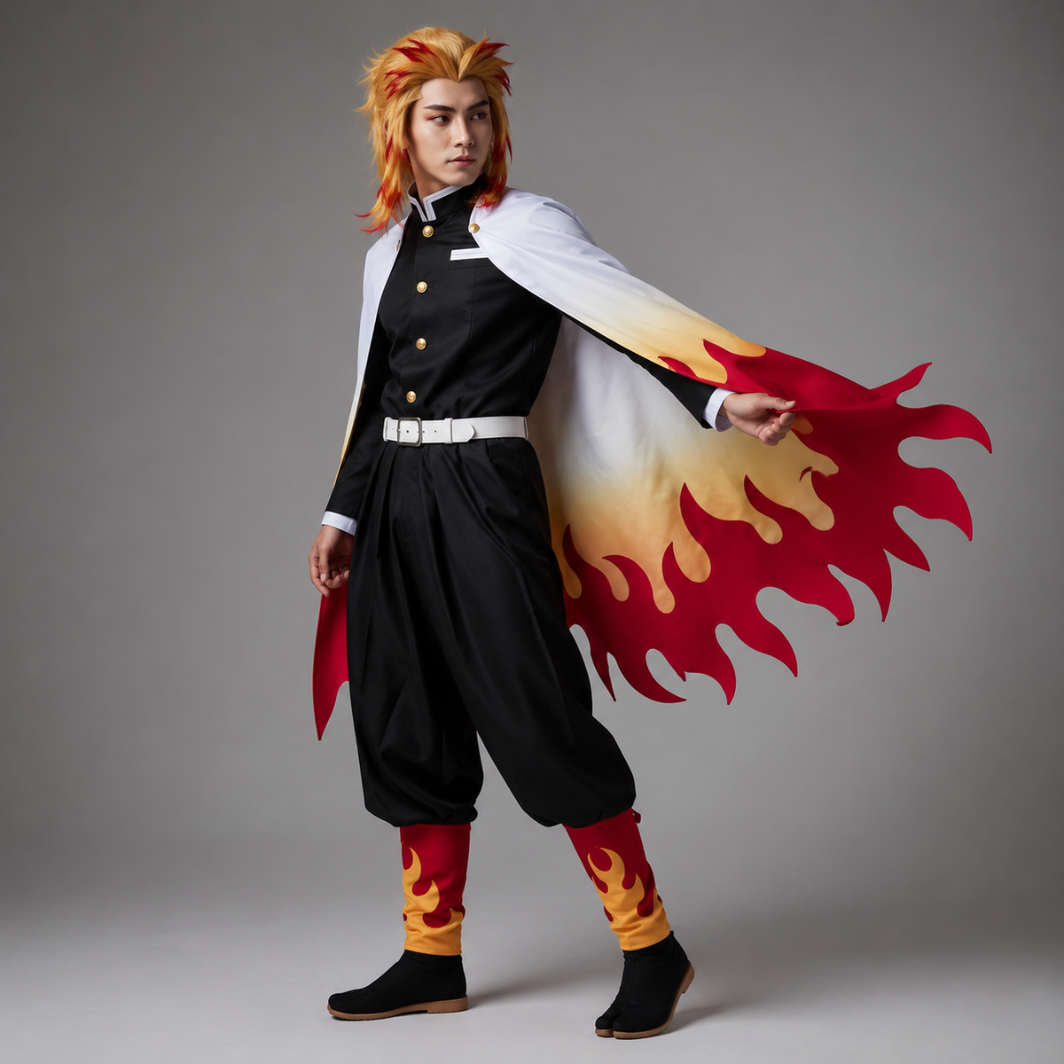 Kids' Halloween Anime Cosplay Costume and Outfits with Flame Pattern Cape Jacket and Leg Wraps