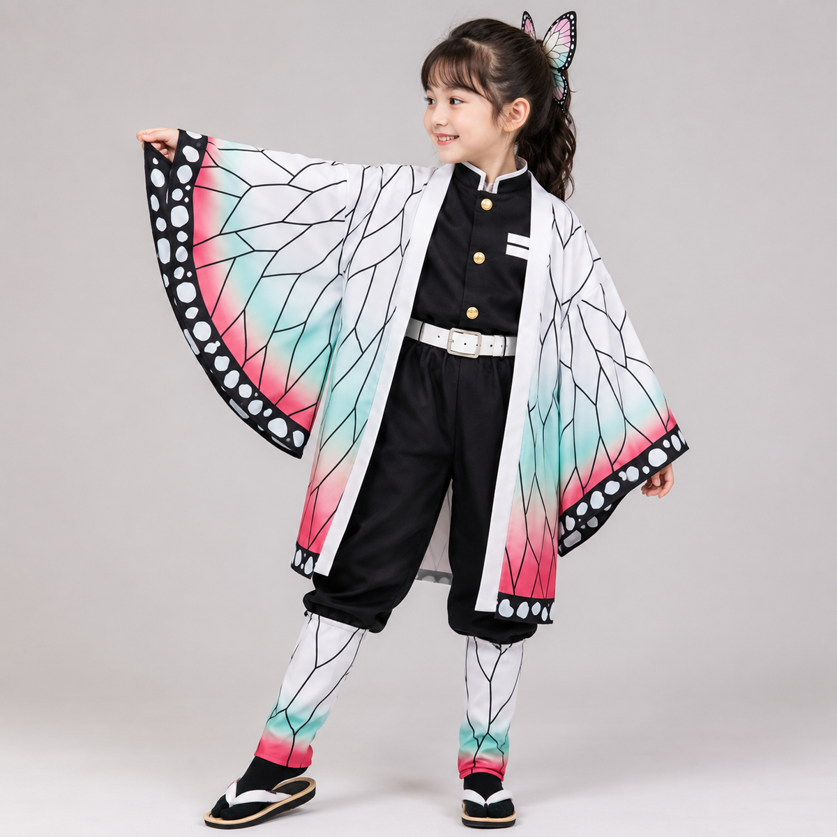 Kids' Halloween Anime Cosplay Costume with Butterfly Kimono Jacket Five-Piece Set