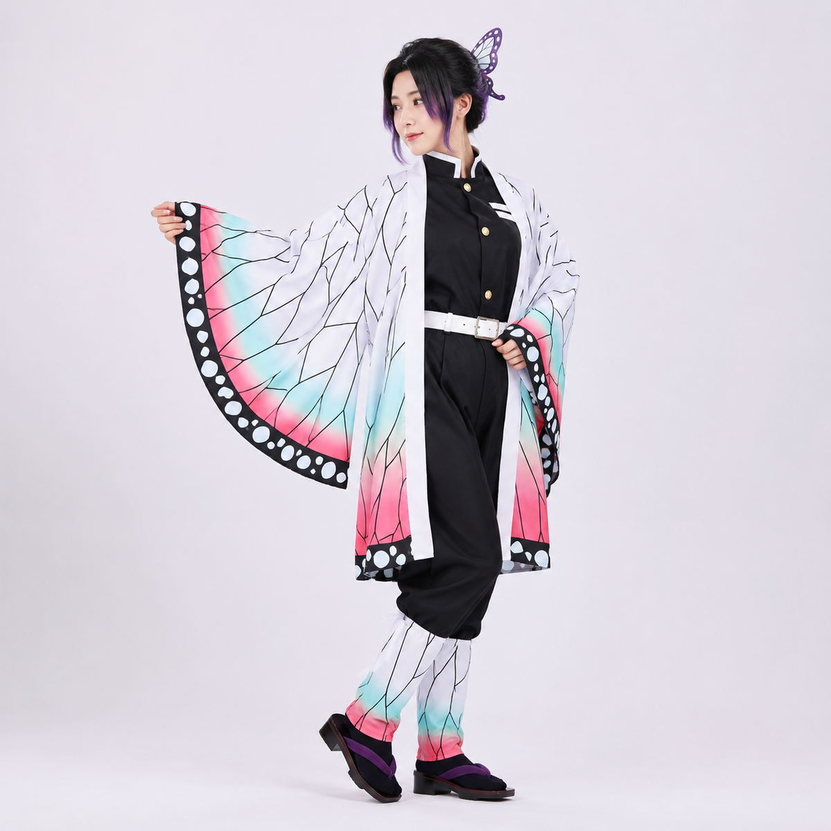 Kids' Halloween Anime Cosplay Costume with Butterfly Kimono Jacket Five-Piece Set