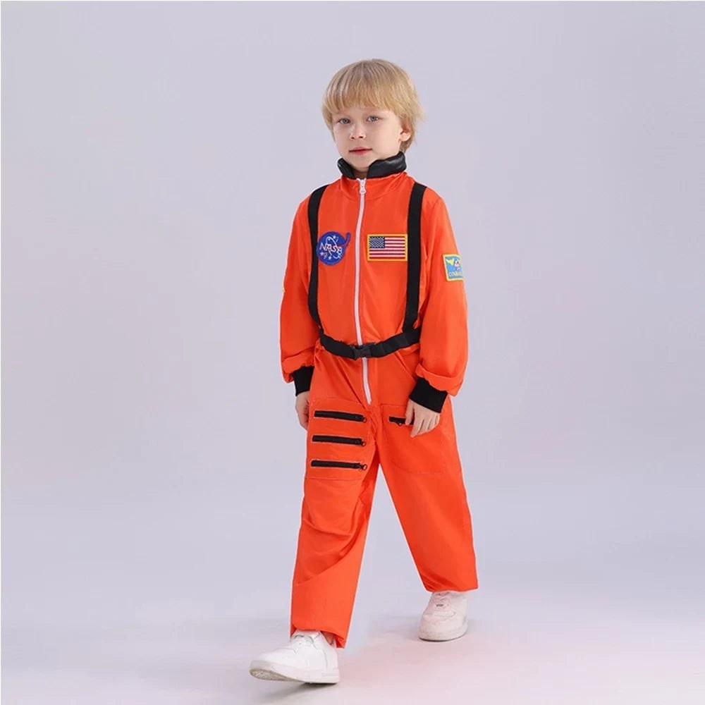 Kids' Halloween Astronaut Costume Suit Patches Full Jumpsuit for Space Explorer Party