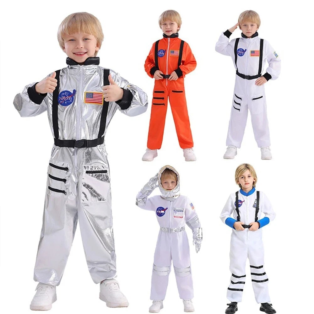 Kids' Halloween Astronaut Costume Suit Patches Full Jumpsuit for Space Explorer Party