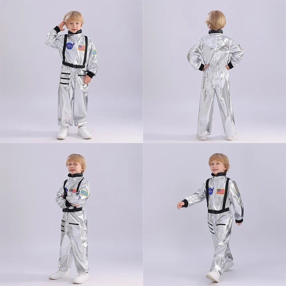 Kids' Halloween Astronaut Costume Suit Patches Full Jumpsuit for Space Explorer Party