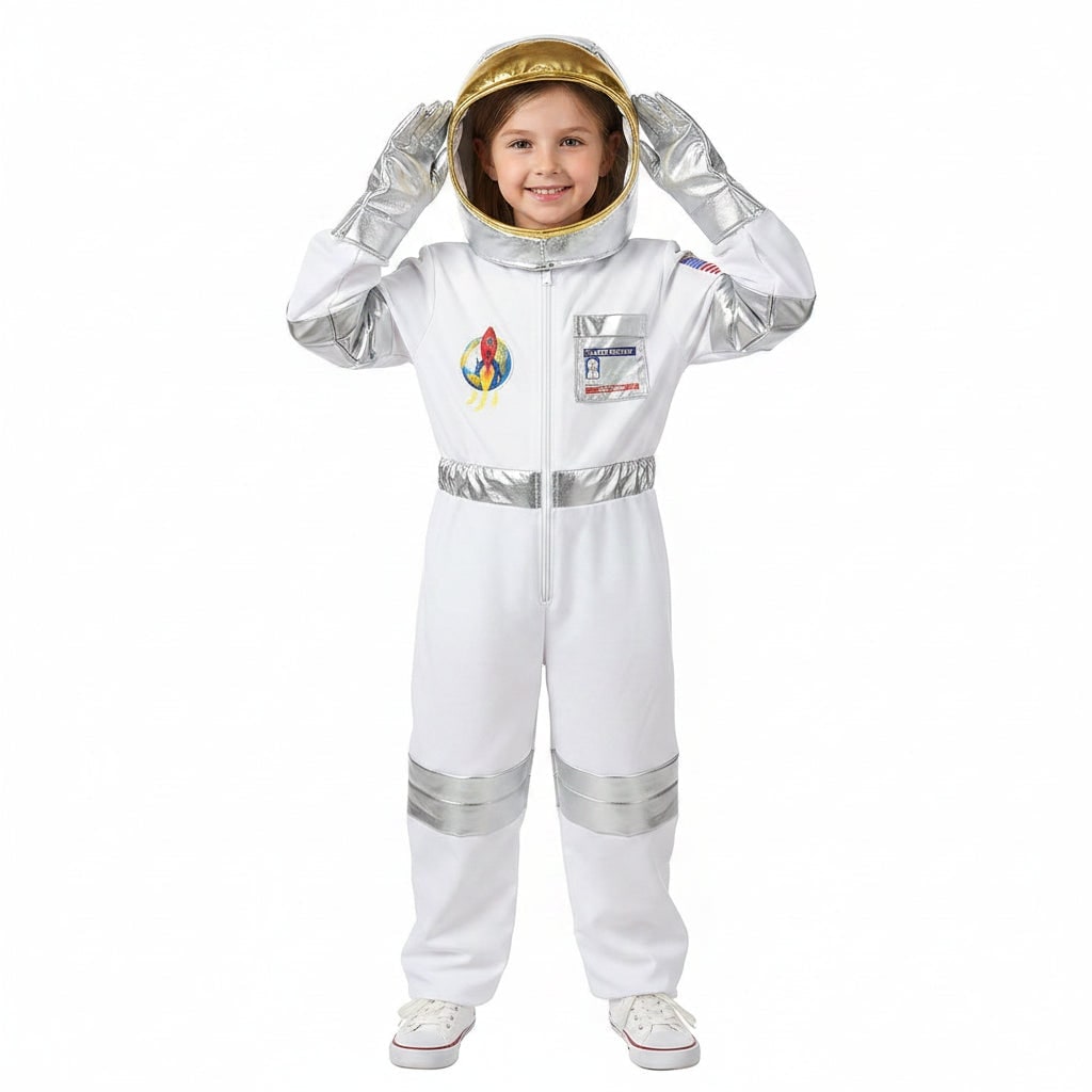 Kids' Halloween Astronaut Costume Suit with Helmet and Gloves for Space Explorer Role Play