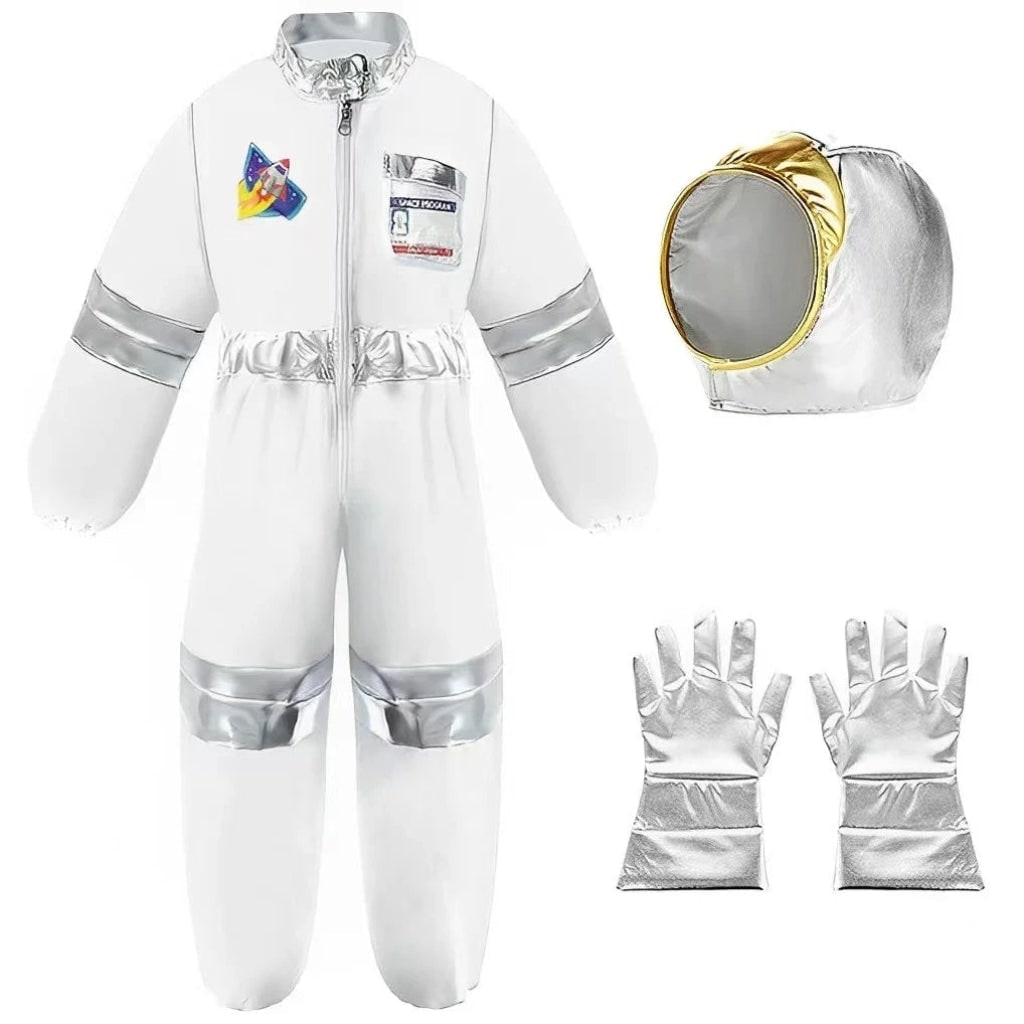 Kids' Halloween Astronaut Costume Suit with Helmet and Gloves for Space Explorer Role Play
