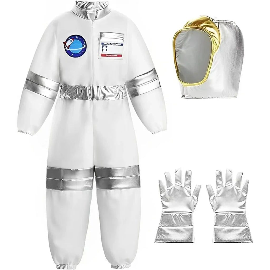 Kids' Halloween Astronaut Costume Suit with Helmet and Gloves for Space Explorer Role Play