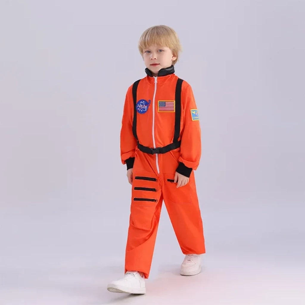 Kids' Halloween Astronaut Suit Costume for Space Patches and Jumpsuit Design Female