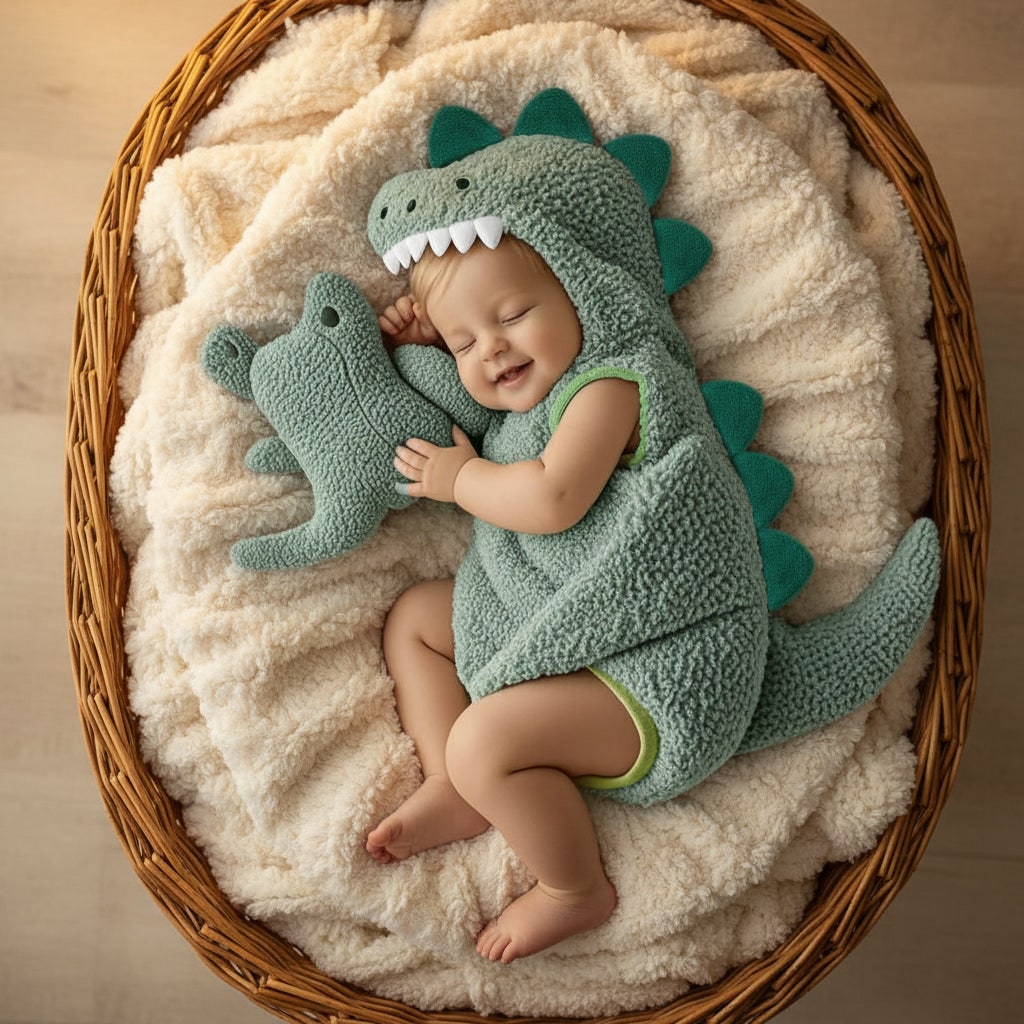 Kids' Halloween Baby Dinosaur Costume Hooded Romper with Spikes and Tail for Toddler T-Rex