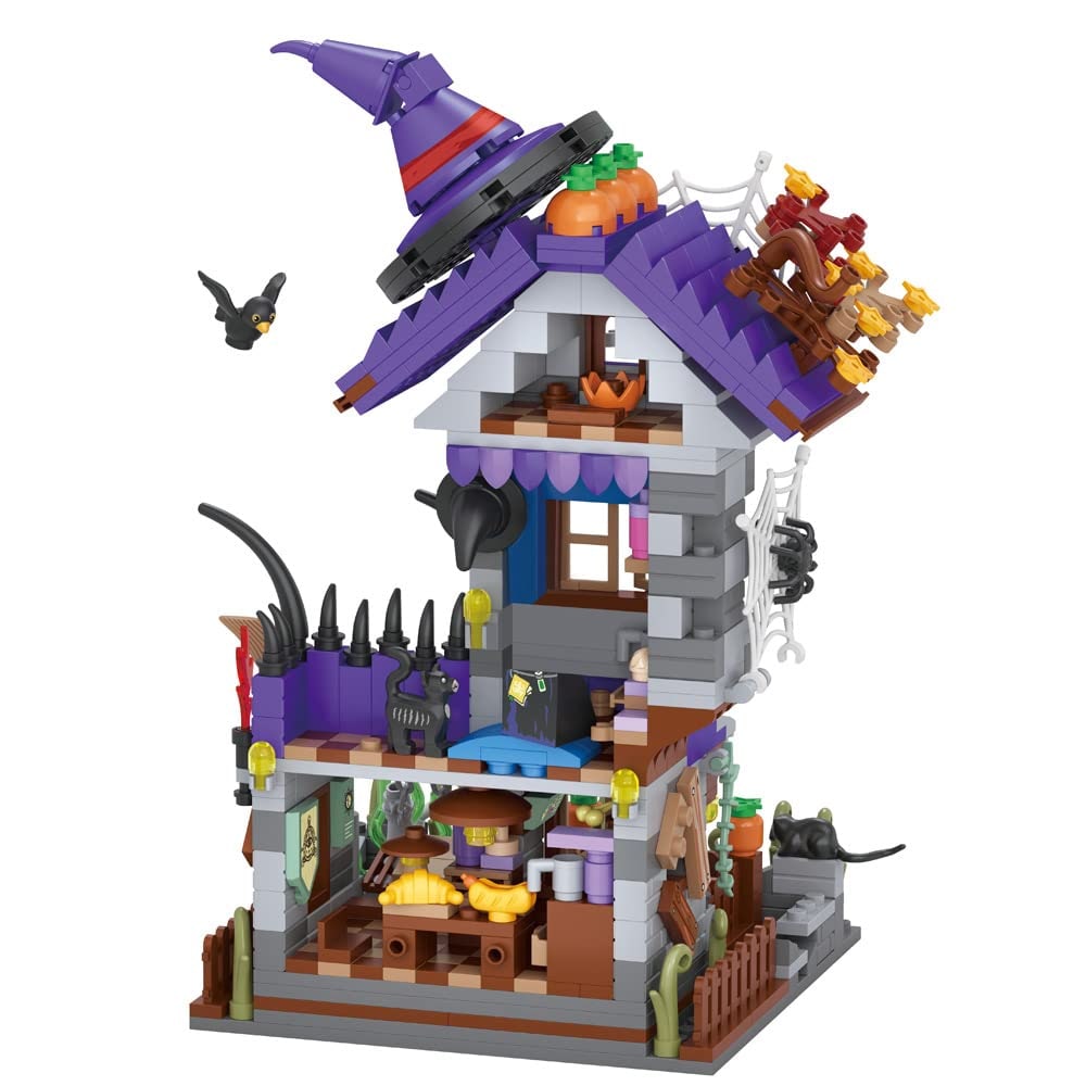 Kids' Halloween Building Blocks Magnetic Tiles Toy Set with Pumpkin House and Spooky Figures