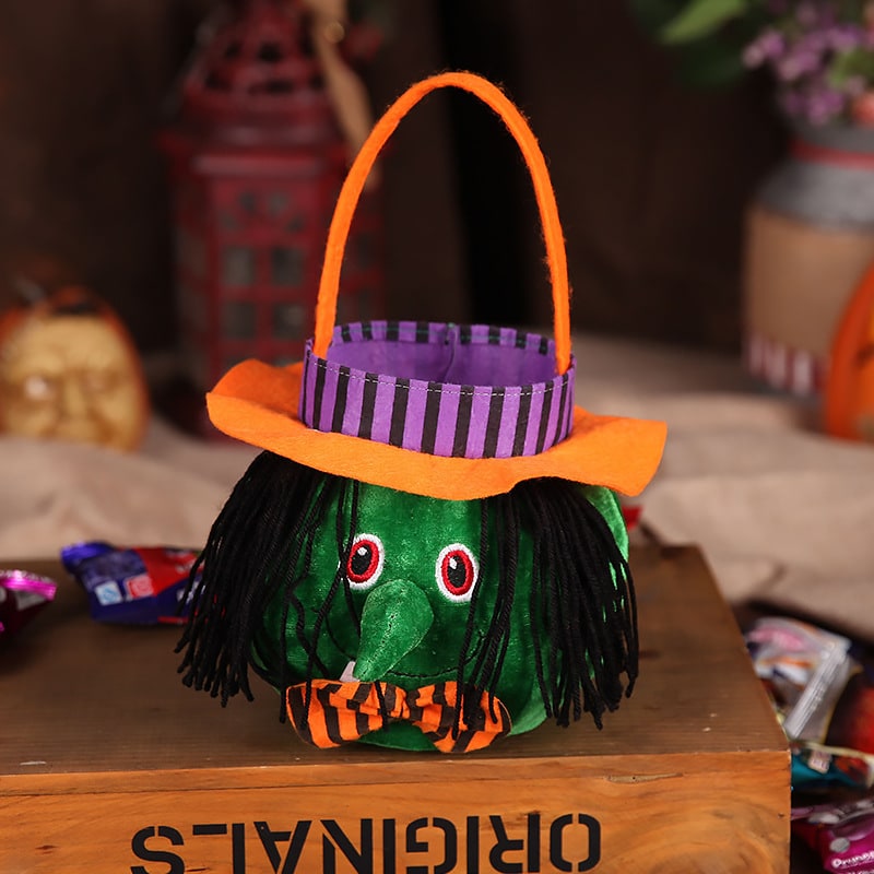 Kids' Halloween Candy Bag and Trick or Treat with Plush Velour Character Design and Felt Handle