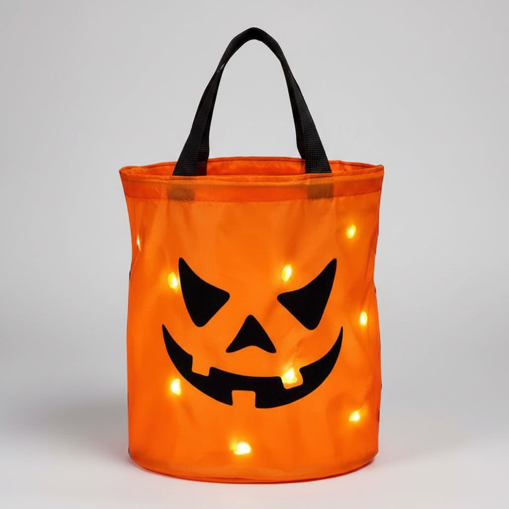 Kids' Halloween Candy Bag Bucket for Trick or Treat with LED Light Up Pumpkin Design