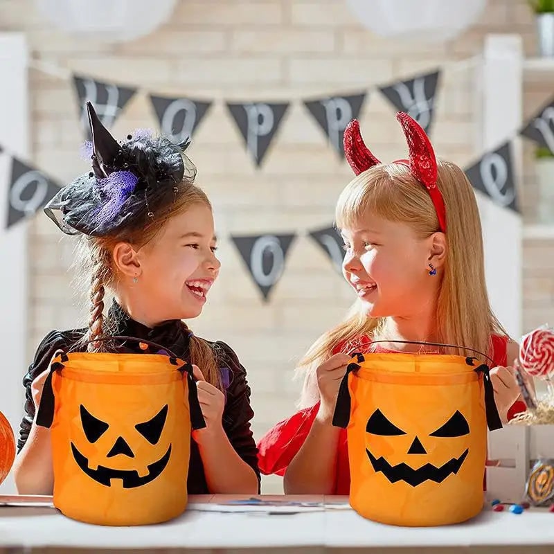 Kids' Halloween Candy Bucket and Bag with LED Light-Up Jack-O'-Lantern Pumpkin Pail for Trick or Treat