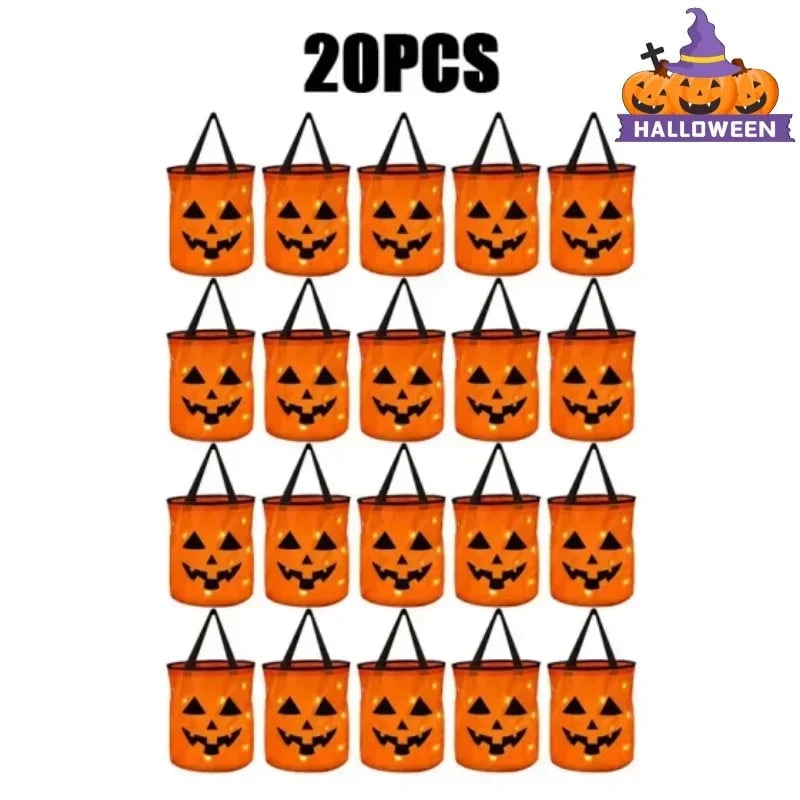 Kids' Halloween Candy Bucket and Bag with LED Light-Up Jack-O'-Lantern Pumpkin Pail for Trick or Treat