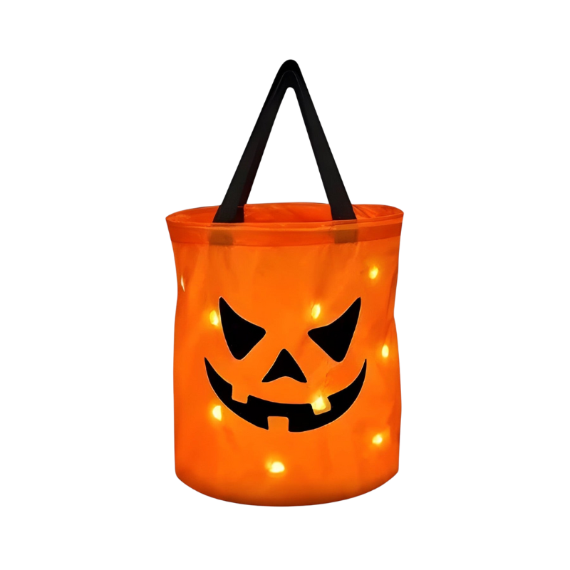 Kids' Halloween Candy Pumpkin Bucket with LED Lights and Handle for Trick or Treat Basket